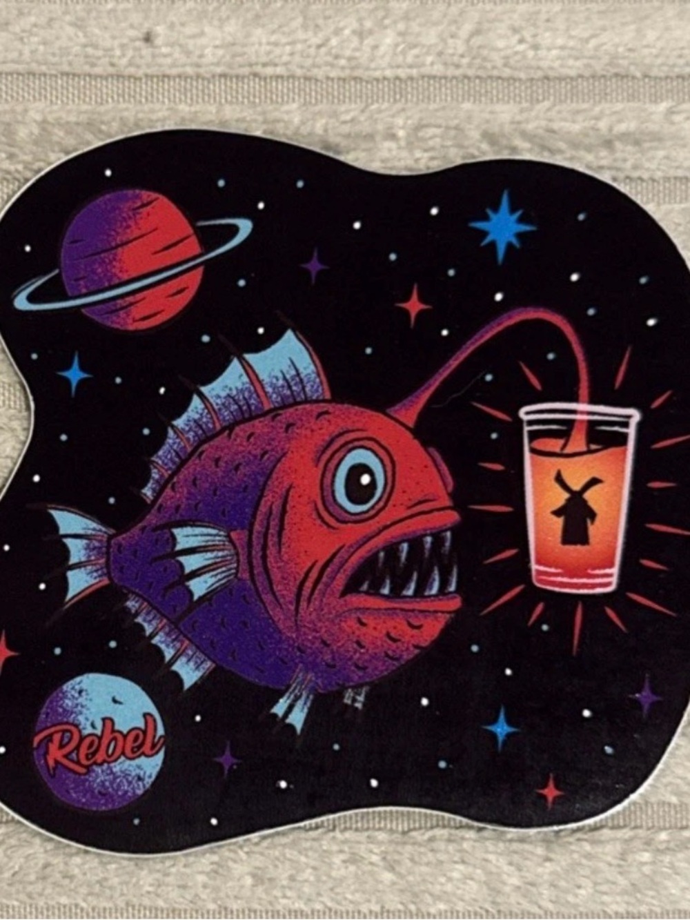 Dutch Bros Red and Purple Angler Fish Sticker